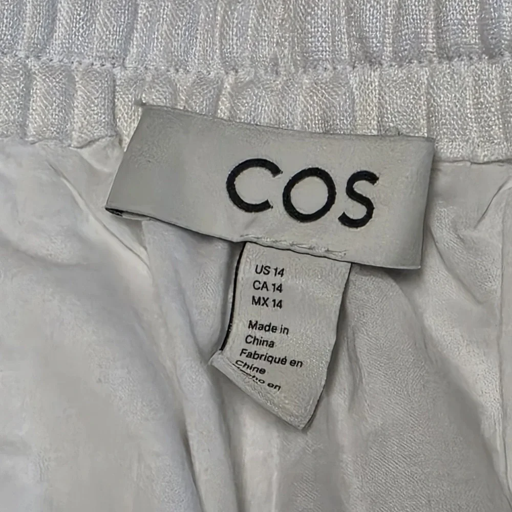 COS White‎ Linen Pants Womens US 14 Elastic Waist Wide Leg Summer Casual Beach